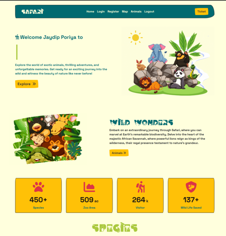Safari Zoo Management System Screen 1